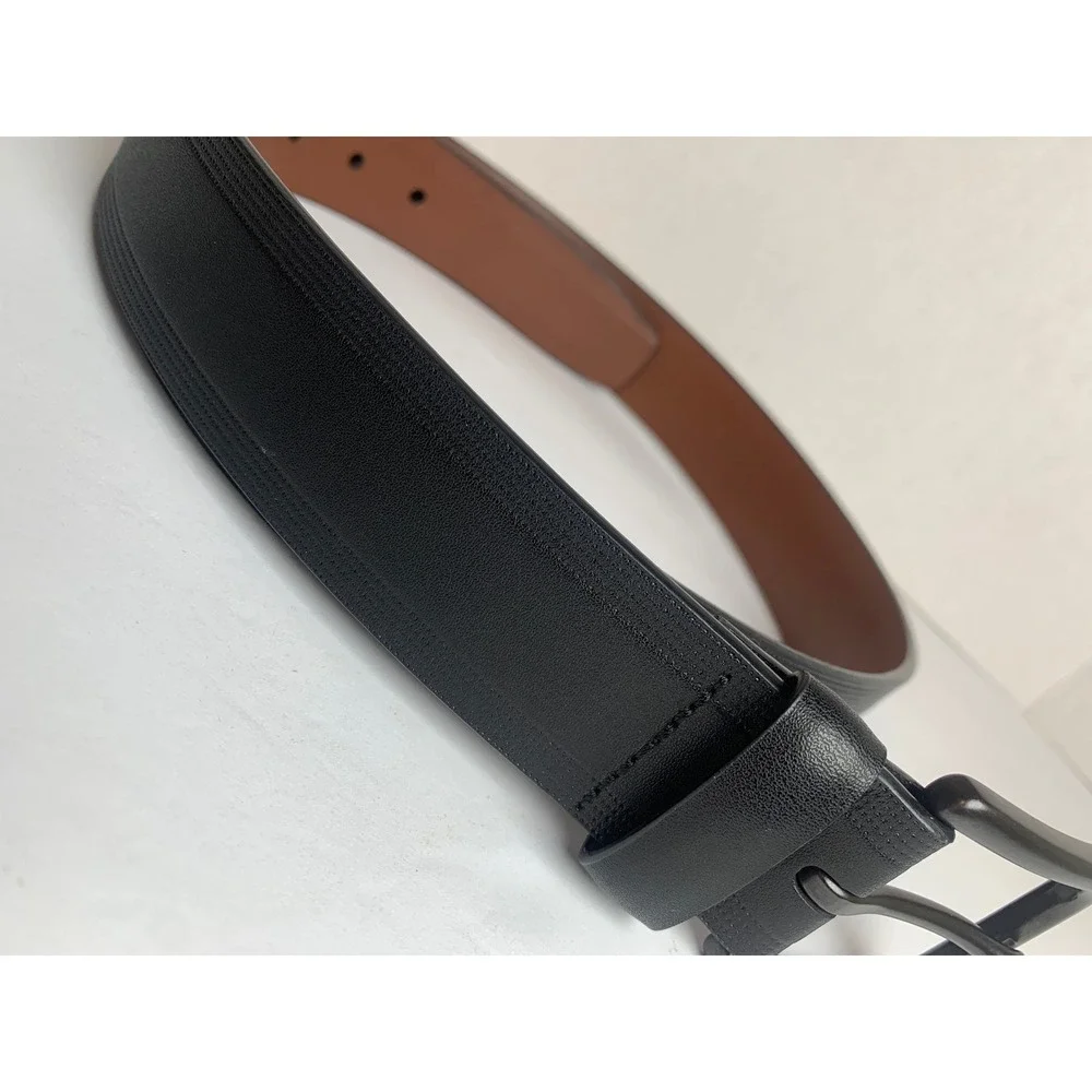 Perry Ellis Mens Black Genuine Leather Dress Belt Gunmetal Buckle‎ 36 1P75004